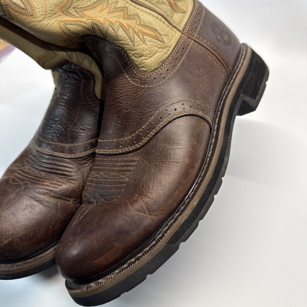 Justin Mens Boots 10.5 D Brown Tan Leather Superintendent Work Cowboy Soft Toe - Picture 2 of 16